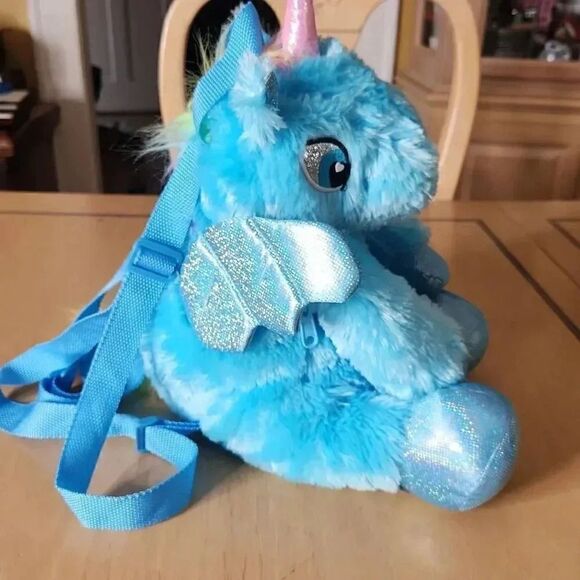 Critter Collection blue rainbow unicorn mini backpack - Picture 4 of 6